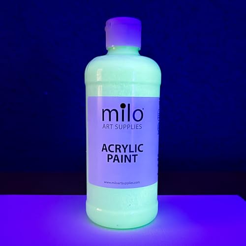 milo Glow in the Dark Acrylic Paint | Clear Phosphorescent Green Glow | 16 oz Bottle | Easy Light Glow Activated | Made in the USA | Non-Toxic | Glows UV in Black Light | Paint in the Dark - style: Glow in the Dark 16 oz