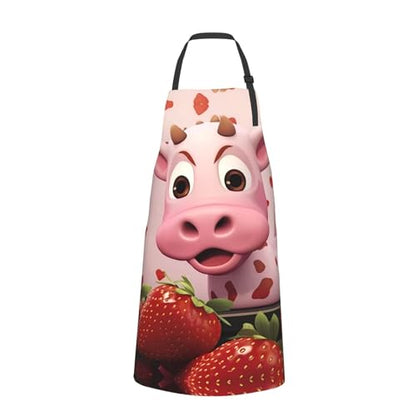 Prancing Brown Horse Heavy Duty Waterproof Apron with Pockets for AdultsResistant Grilling, Gardening, Painting - color: Pink Cow With Strawberries