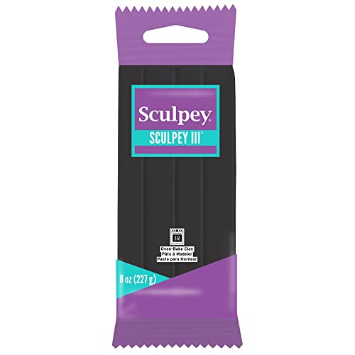 Sculpey III Polymer Oven-Bake Clay, Black, Non Toxic, 8 oz. bar, Great for Modeling, Sculpting, Holiday, DIY, Mixed Media and School Projects. Great for Kids and Beginners!