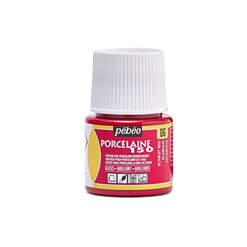 Pebeo Porcelaine 150, Water-Based High-Gloss Porcelain Paint, 45 ml Bottle - Scarlet Red - color: Scarlet Red