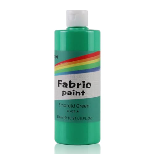 Colorful Permanent Fabric Paint for Furniture, 16.65 oz (500 ml) Fabric Paint for Clothes, Soft Rich Pigment Non-Toxic Textile Paint for Fabric DIY Crafts T-shirts Shoes Jeans DIY for Adult - color: Emorold Green, size: 16.7 Fl Oz (Pack of 1)