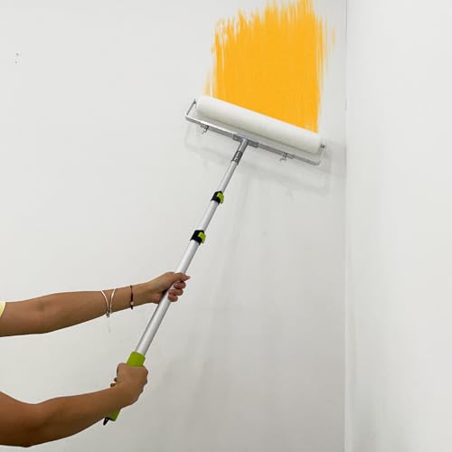7 Pcs 18 Inch Paint Roller Kit, 14"-25" Adjustable Roller Frame, 2-4.7ft Thickened Extension Pole, 4 Pcs 18” Microfiber Paint Roller Covers, 24” Paint Tray for House Ceiling Wall Furniture Painting