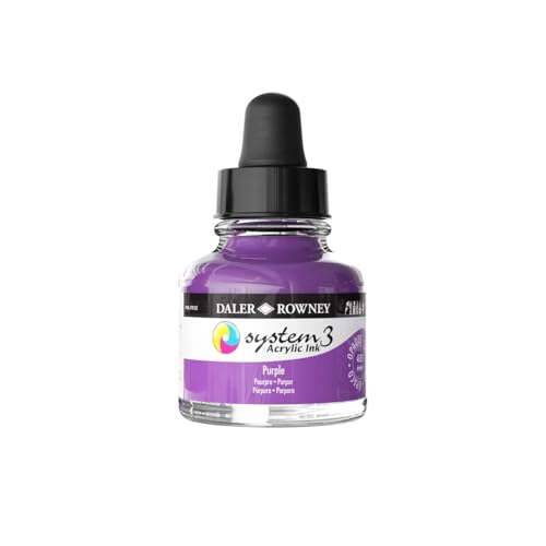 Daler-Rowney System3 Acrylic Ink Bottle Purple 29.5ml - Versatile Acrylic Ink for Artists and Students - Opaque Calligraphy Ink for Drawing Illustrating Airbrushing Dip Pen Ink and More
