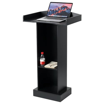 Black Podium Stand for Lectern, Presentation, Church, Classroom, Shelf Adjustable - color: Black
