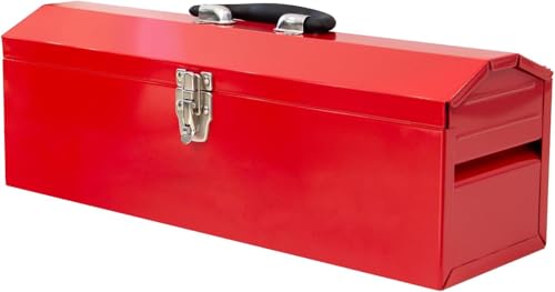 Portable Metal Tool Box, Steel Tool Storage Box with Handle, Hip Roof Style Tool Chest with Metal Latch Closure for Workshop, Garage, Home, 19"L x 6"W x 6.5"H, Red, 1-Pack - color: Red, size: 19"x1