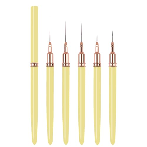 5PCS Liner Brushes for Nails, Nail Art Liner Brushes Set, 6/9/12/15/18mm Thin Detail Brush for Long Lines & Fine Drawing, UV Gel Polish Painting Nail Design Tools- Yellow - color: Yellow