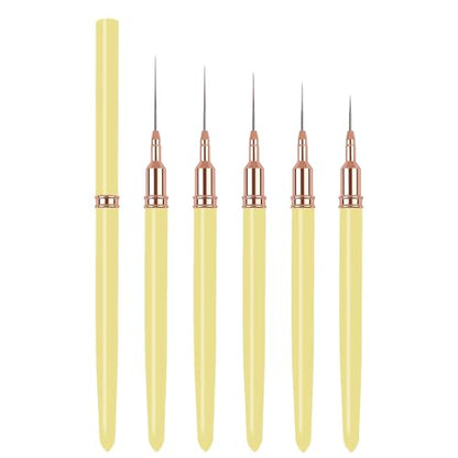 5PCS Liner Brushes for Nails, Nail Art Liner Brushes Set, 6/9/12/15/18mm Thin Detail Brush for Long Lines & Fine Drawing, UV Gel Polish Painting Nail Design Tools- Yellow - color: Yellow