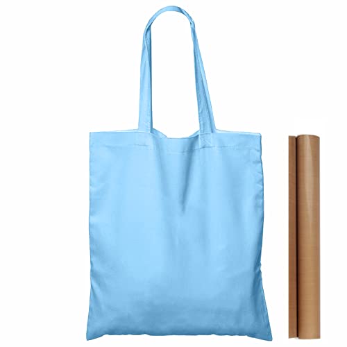 NPBAG 15 Pack 15'' X 16'' Baby Blue Cotton Tote Bags, Lightweight Blank Bulk Cloth Bags with 1pc of PTFE Teflon Sheet - color: Baby Blue, size: Medium