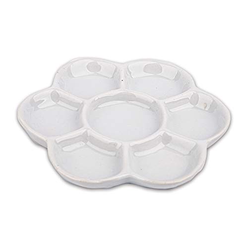 Foraineam 4 Pieces Ceramic Paint Palette Artist 7 Well Flower Palettes Painting Oil Watercolor Mixing Trays - size: 5 Inch