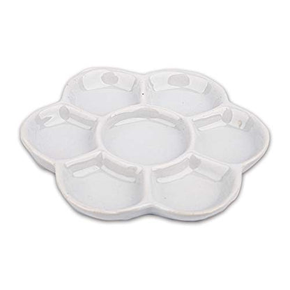 Foraineam 4 Pieces Ceramic Paint Palette Artist 7 Well Flower Palettes Painting Oil Watercolor Mixing Trays - size: 5 Inch