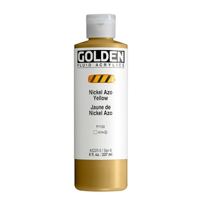 GOLDEN Fluid Acrylics, Nickel Azo Yellow, 8 fl. oz. Bottle, Professional Acrylic Paint, Transparent