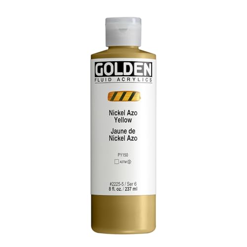 GOLDEN Fluid Acrylics, Nickel Azo Yellow, 8 fl. oz. Bottle, Professional Acrylic Paint, Transparent