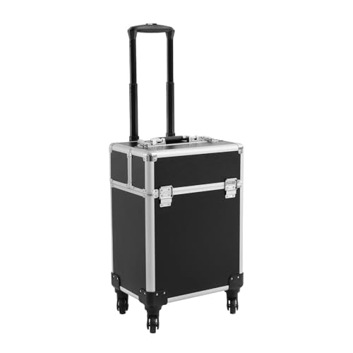 13.23lbs Lockable Makeup Train Case,Rolling Hairdressing Trolley,Beauty Salon Cosmetic Luggage with Universal Wheels for Hair Stylist,Make-up Artists (Black 7) - color: Black 7
