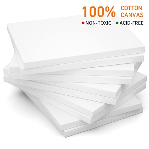 GOTIDEAL Stretched Canvas, 5x7 Inch Set of 10, Primed White - 100% Cotton Artist Canvas Boards for Painting, Acrylic Pouring, Oil Paint Dry & Wet Art Media - color: White, size: 5"x7"