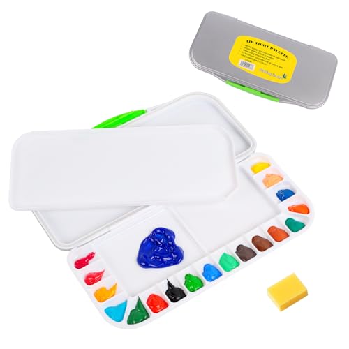 Falling in Art Airtight Watercolor Palette, Plastic Paint Palette with 18 Wells and 3 Mixing Areas, Folding Paint Tray with Lid, Suitable for Acrylic, Gouache and Watercolor - size: 10.6" x 5.1" x 2" (18 Wells)