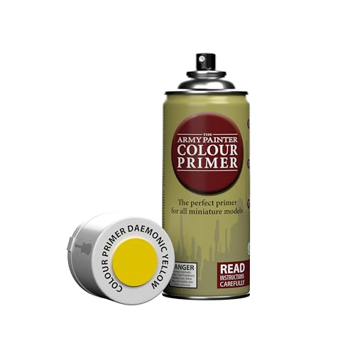 The Army Painter Colour Primer Daemonic Yellow, 400 mL Acrylic Spray Primer, Spray Paint Basecoat for Miniature Priming, Tabletop Roleplaying, Boardgames, and Wargames Miniature Modelling - color: Daemonic Yellow