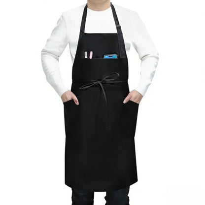 SHEOMERN 3 Pcs Dual Waterproof Oilproof Kitchen Chef Aprons with 4 Pockets for Men Women, Adjustable Soft Anti-Tear Cooking Bib Apron for Baking Grilling BBQ Painting Cleaning (Black) - color: Black
