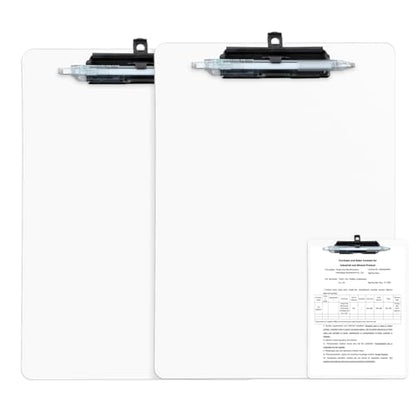 FRETONBA White Clipboard with Pen Holder, 2 Pack Plastic Clipboard with Low Profile Metal Clip, Hanging Clipboards Holds 8.5x11 Inch Papers, Standard A4 Letter Size Clip Board for Office & School - style: 2 Pack-White
