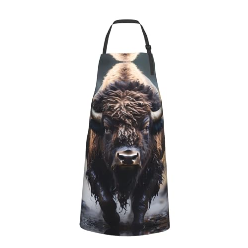 Prancing Brown Horse Heavy Duty Waterproof Apron with Pockets for AdultsResistant Grilling, Gardening, Painting - color: North American Bison