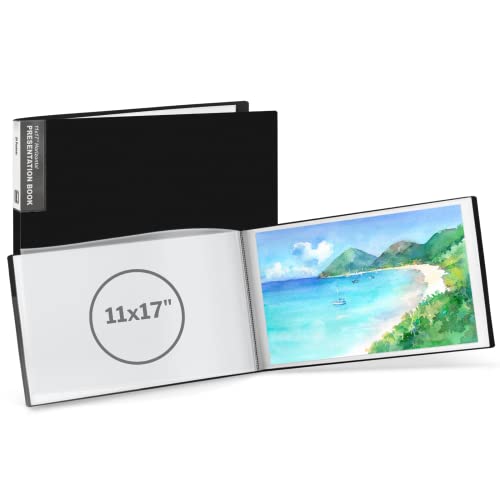 Dunwell 11x17 Portfolio Binder (Black, Horizontal), Presentation Book with 24 Pockets, Large 11 x 17 Art Portfolio Folder, Acid-Free Poly Cover and Sleeves - color: Black, size: 11x17", style: 11x17" Horizontal