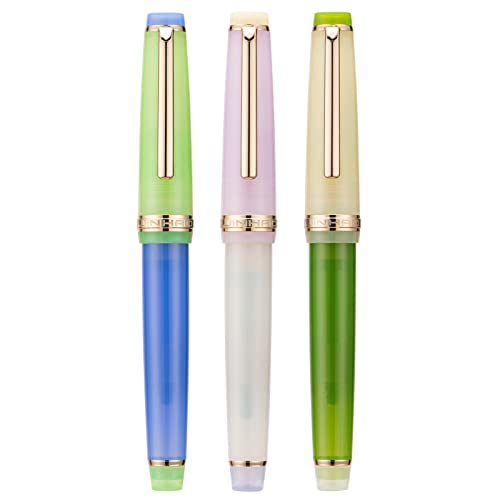 3 Jinhao 82 Fountain Pen Transparent Mixed Morandi Color Acrylic Extra Fine Point Gold Trim with Converter Set - color: Mixed Morandi Gold Trim, style: Extra Fine Nib