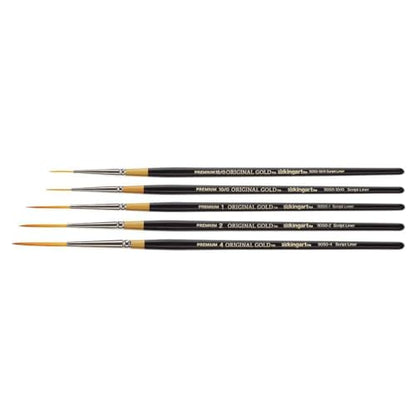 KINGART Original Gold 9050 Script Liner Series, Premium Golden Taklon Multimedia Artist Brushes, Sizes: 18/0, 10/0, 6/0, 2/0, 1, 2, 4, 6, 8, Set of 9