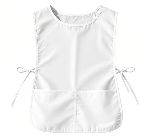 Large Smock Cobbler Apron for Men & Women, Adjustable Side Ties & 2 Pockets - color: White