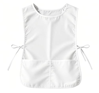 Large Smock Cobbler Apron for Men & Women, Adjustable Side Ties & 2 Pockets - color: White