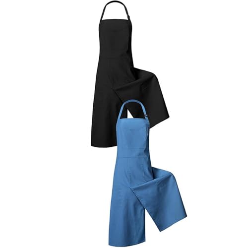 Waterproof Apron Canvas Artist Smock Split Leg Design Multiple Pockets Adjustable Neck and Waist Breathable Material Suitable for Teaching Workshop, Black-blue