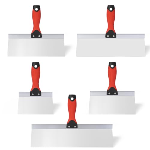 Drywall Taping Knife 5 PCS Stainless Steel Taping Knives, 6"/8"/10"/12"/14" Premium Drywall Skimming Blades with Nonslip Rubberized Grip Handle,Perfect Drywall Tool,Finishing and Patching