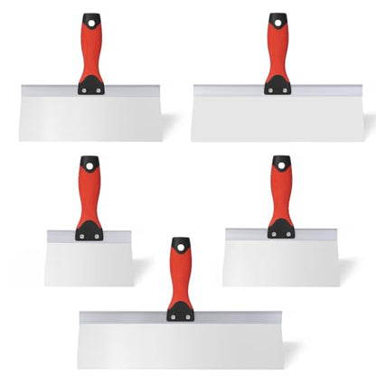Drywall Taping Knife 5 PCS Stainless Steel Taping Knives, 6"/8"/10"/12"/14" Premium Drywall Skimming Blades with Nonslip Rubberized Grip Handle,Perfect Drywall Tool,Finishing and Patching