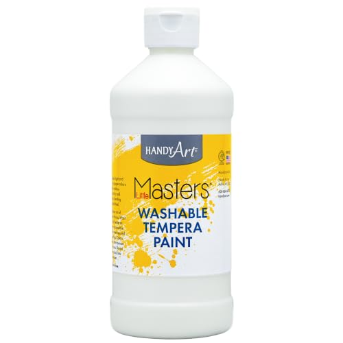 Handy Art Little Masters Washable Tempera Paint, White, 16 oz Bottle | Bright & Mixable, High Opacity, Washable Colors for Classroom, Students, Kids, Young Artists, Safe & Non-Toxic, Made in USA - color: White, size: 16 Fl Oz (Pack of 1)