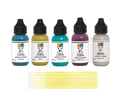 Ranger Acrylic Paint Bundle - 5 Dina Wakley Media Acrylic Paints Blending Sticks (Beautifully Bold - Eggplant, Peacock, Olive, Marine, Elephant) - color: Beautifully Bold - Eggplant, Peacock, Olive, Marine, Elephant