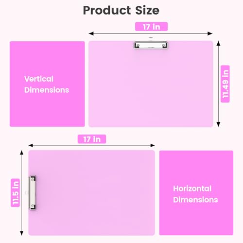 Extra Large 11x17 Clipboards, Landscape and Vertical Layout 2 Pack | Pink Plastic Drawing Boards with Low Profile Clip. Suitable for Watercolor, Sketching, Painting. Art & Drafting Supply - color: Pink