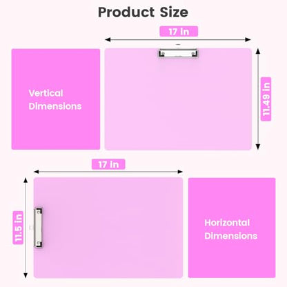 Extra Large 11x17 Clipboards, Landscape and Vertical Layout 2 Pack | Pink Plastic Drawing Boards with Low Profile Clip. Suitable for Watercolor, Sketching, Painting. Art & Drafting Supply - color: Pink