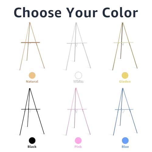 NianFeng Wooden Easel Stand for Sign, Easel Display Stand Floor for Wedding Sign with Adjustable Tray, 63-Inch, Tripod A-Frame Poster Light Duty, Welcome, Art Show & Baby Shower (Pink) - color: Pink