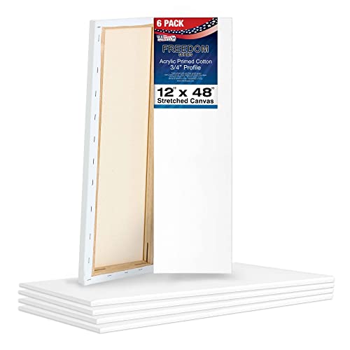 U.S. Art Supply 12 x 48 inch Stretched Canvas for Painting, 12oz Triple Primed, 6-Pack - Professional Artist Quality White Blank 3/4" Profile, 100% Cotton, Heavy-Weight Gesso - Acrylic Pouring, Oil - size: 12" x 48"