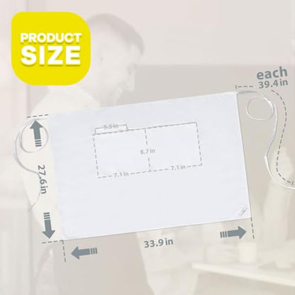 ROTANET Long Server Apron Black with 3 Pockets Bistro Half Aprons for Men Women Waiter Waitress Chef 28 Inch Waterproof - color: White