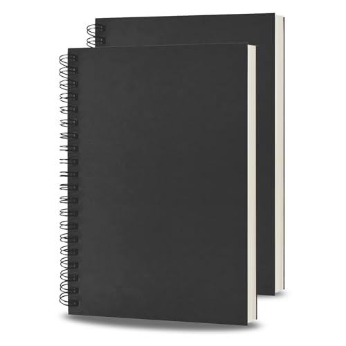 BoAn Spiral Notebooks Journal 8.5” x 11”, 2 Pack A4 Large Note Book for Women & Men, The Notebook for Work Note Taking Journals Sketch Book 76 Pages / 38 Sheets sketchbook Soft Cover Black Paper - size: 8.5" x 11"