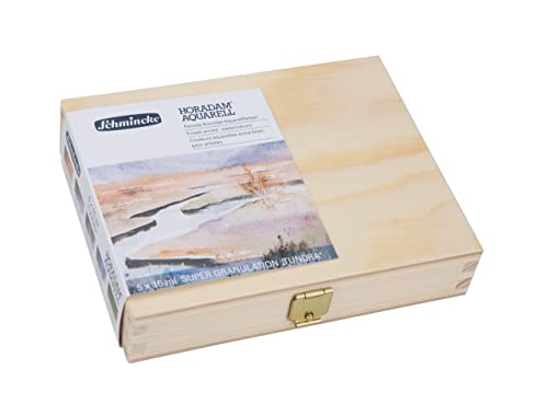 Schmincke - HORADAM® AQUARELL, Super-Granulation Set Tundra, 5 x 15 ml tubes, 74 850 097, wooden box, very strong granulating colors, finest, supergranulating watercolors - color: Tundra, size: 2.54 Fl Oz (Pack of 1)
