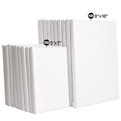 20 Pack Stretched Canvases for Painting with 10 Packs of 5x7, 8x10 100% Cotton Blank Painting Canvas for Oil, Acrylic Paint & Other Painting Media - size: 10 Pack of 5x7 and 8x10