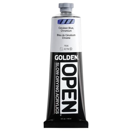 GOLDEN OPEN Slow-Drying Acrylics, Cerulean Blue Chromium, 5 fl oz. tube, Professional Acrylic Paint, Semi-Transparent - color: Cerulean Blue Chromium, size: 5 Fl Oz (Pack of 1)