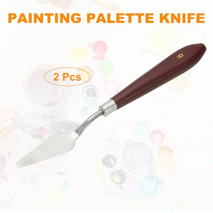 HARFINGTON 2pcs Palette Knife Painting Tool 2.09" x 0.71" Stainless Steel Art Spatula Pallet Knives Scrapers Tools with Plastic Handle for Acrylic Oil Canvas Mixing Spreading, Red/Silver - size: 2.09" x 0.71"