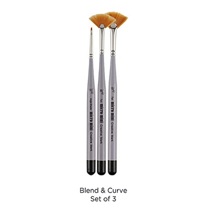 Creative Mark 3 Piece Micro Detail Paint Brush Set, Mini Paintbrushes for Acrylic, Watercolor, Oil, Face, Nail, Scale Model Painting & Line Drawing - size: Blend & Curve Set (3 Piece)