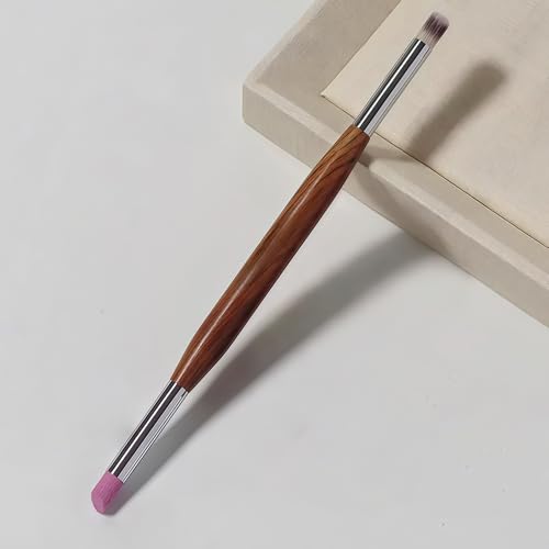 1 Piece Dual-Head Nail Art Tool - Pumice Stone Nail File, Cuticle Pusher, Nail Brush for Cleaning and Gradient Blending - color: Cuticle Pusher&Nail Brush