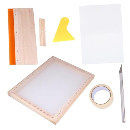Uonlytech 1Set Silk Screen Printing Complete DIY Kit with Frame Squeegee Scraper Inkjet Transparency Film and Mask Tape for Craft Projects and Pattern Transfer