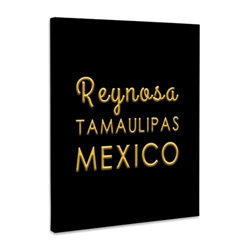 3dRose Reynosa, Tamaulipas, Mexico, Yellow text on black. Patriot home town Museum Grade Canvas Wrap 8x10 - size: 8"L x 10"W