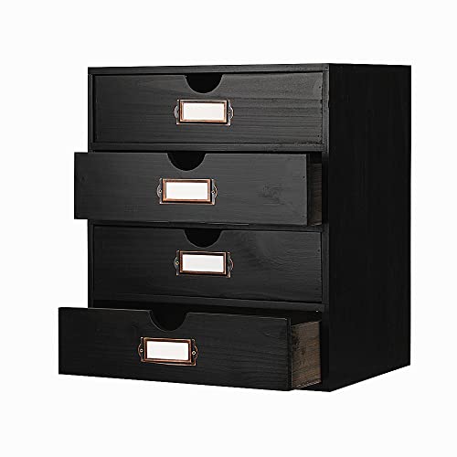 Wooden Storage Box Rustic Desktop Organizer with 4 Drawers Office Desk Accessories Shelf Large Craft Storage Containers Apothecary Cabinet and Chest Jewelry Holder for women(BLACK) - color: BLACK-LARGE