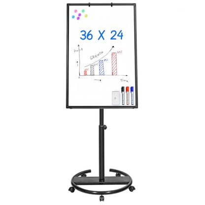 Mobile Whiteboard – 36 x 24 inches Portable Magnetic Dry Erase Board, 3' x 2' Stand Easel White Board Dry Erase Easel Standing Board w/Flipchart Hooks (Black) - color: Black, size: 24"W x 36"H