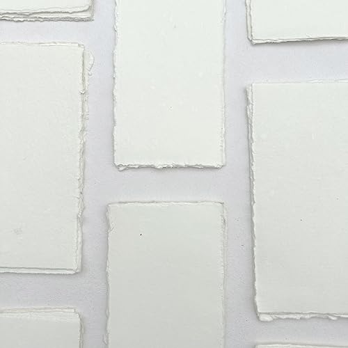 E-Tailor Premium Handmade Ivory White Paper 150 GSM Deckle Edge Mixed Media Sheets for Watercolour, Calligraphy, Writing, Invitations & Crafts – Recycled Cotton Rag Paper Pack of 50– 4x9” - size: 4x9"